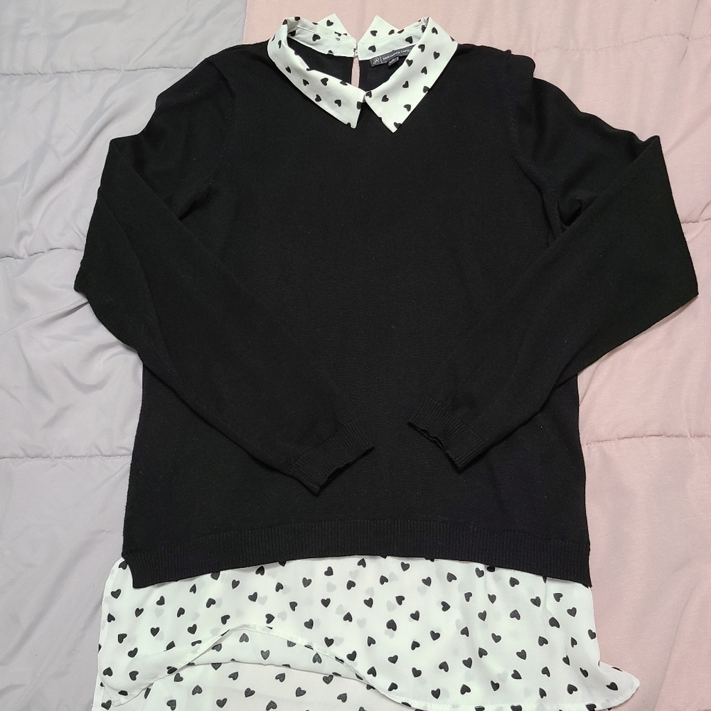 Collar heart print sweater